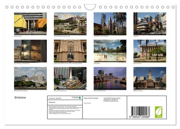 Produktbild: Brisbane (Wandkalender 2026 DIN A4 quer), CALVENDO Monatskalender