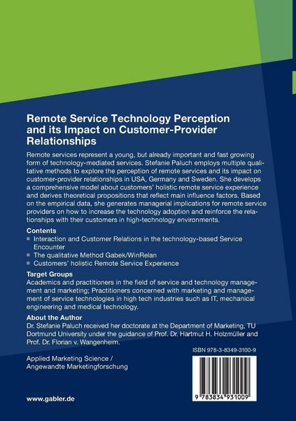 Produktbild: Remote Service Technology Perception and its Impact on Customer-Provider Relationships