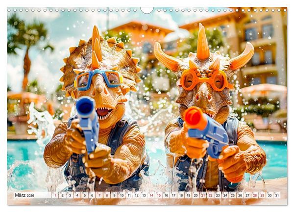 Produktbild: Dinosaurier Sommer - Urzeitlich witzige Strandparty (Wandkalender 2026 DIN A3 quer), CALVENDO Monatskalender