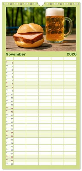 Produktbild: Familienplaner 2026 - Leberk&auml;se-Kalender - Die Leberk&auml;ssemmel aus Bayern mit 5 Spalten (Wandkalender, 21 x 45 cm) CALVENDO