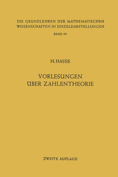 Vorlesungen über Zahlentheorie, Taschenbuch von Helmut Hasse, Springer Berlin, 9783642886799