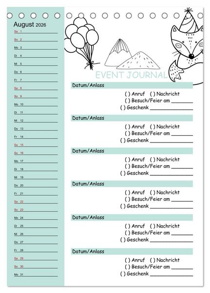 Produktbild: Geburtstagsplaner Doodle Tiere - F&uuml;r Termine, Geschenke, Eventdetails & mehr (Tischkalender 2026 DIN A5 hoch), CALVENDO Monatskalender