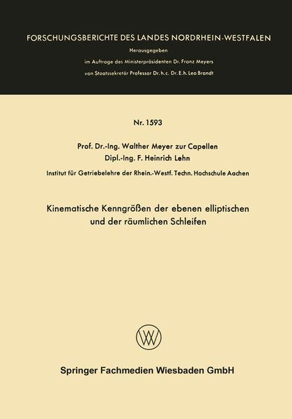 Produktbild: Kinematische Kenngr&ouml;&szlig;en der ebenen elliptischen und der r&auml;umlichen Schleifen