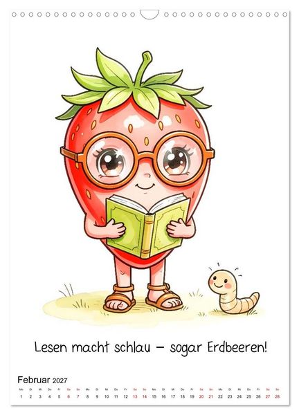 Produktbild: Erdbeer Kalender - Niedliche Illustrationen mit Spr&uuml;chen (Wandkalender 2027 DIN A3 hoch), CALVENDO Monatskalender