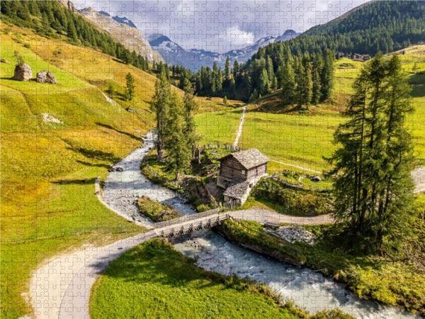 CALVENDO Puzzle Hütte im Fextal | 1000 Teile Lege-Größe 64x48cm Foto-Puzzle für glückliche Stunden