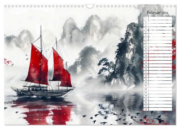 Produktbild: Chinas Harmonie - Terminplaner mit Landschaften und Symbolen (Wandkalender 2026 DIN A3 quer), CALVENDO Monatskalender