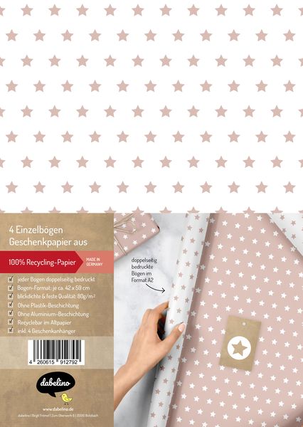Produktbild: Geschenkpapier-Set Sterne (hell-rosa, wei&szlig;)