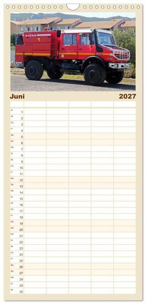 Produktbild: Familienplaner 2027 - Unimog bei der Feuerwehr mit 5 Spalten (Wandkalender, 21 x 45 cm) CALVENDO