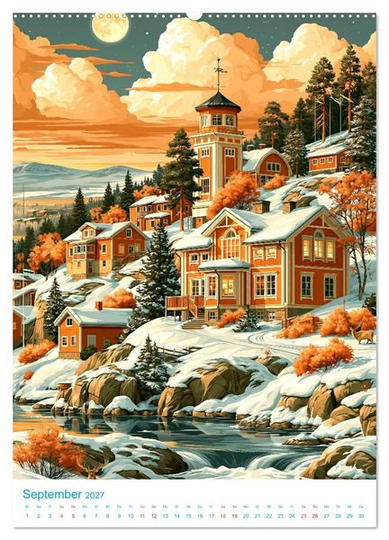 Produktbild: Schweden - Old School Poster Style (hochwertiger Premium Wandkalender 2027 DIN A2 hoch), Kunstdruck in Hochglanz