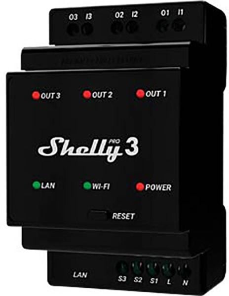 Shelly Shelly Pro 3 Hutschienenrelais Wi-Fi, Bluetooth