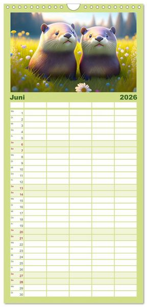 Produktbild: Familienplaner 2026 - Niedliche Fischotter begleiten dich durch das Jahr mit 5 Spalten (Wandkalender, 21 x 45 cm) CALVENDO
