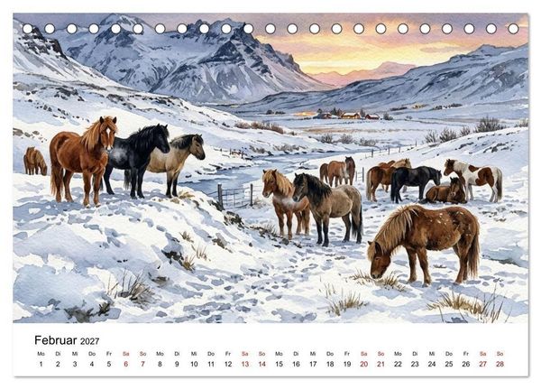 Produktbild: Magie der Islandpferde im Aquarellstil (Tischkalender 2027 DIN A5 quer), CALVENDO Monatskalender