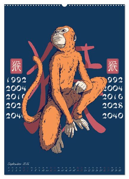 Produktbild: Chinesische Tierkreiszeichen (hochwertiger Premium Wandkalender 2026 DIN A2 hoch), Kunstdruck in Hochglanz