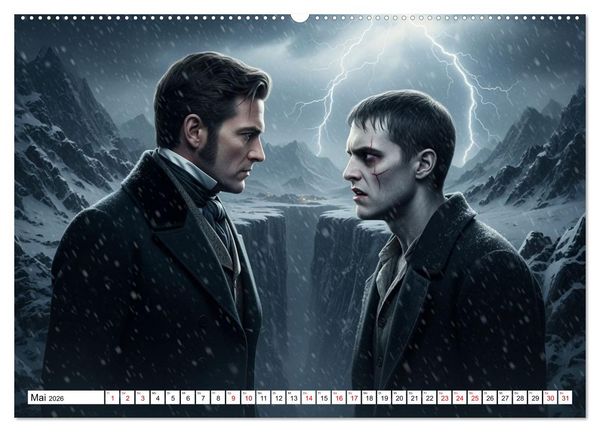 Produktbild: Victor Frankenstein und seine Sch&ouml;pfung (hochwertiger Premium Wandkalender 2026 DIN A2 quer), Kunstdruck in Hochglanz