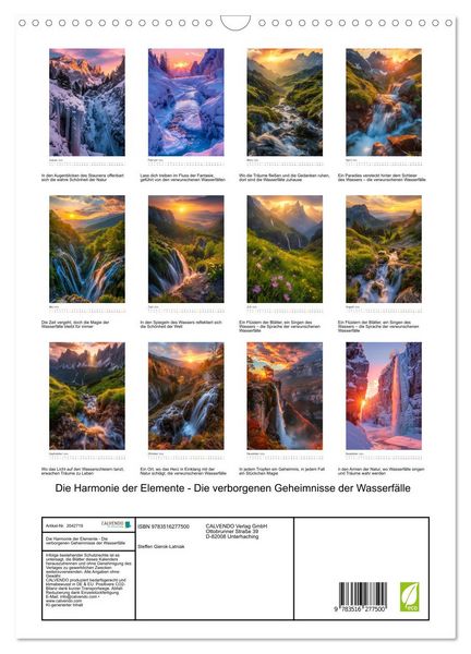 Produktbild: Die Harmonie der Elemente - Die verborgenen Geheimnisse der Wasserf&auml;lle (Wandkalender 2026 DIN A3 hoch), CALVENDO Monatskalender