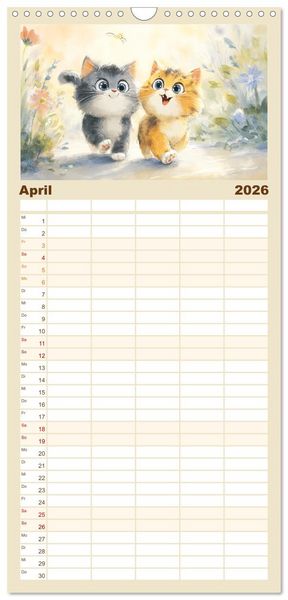 Produktbild: Familienplaner 2026 - Pastellpf&ouml;tchen. Liebliche Katzen in sanften Farben mit 5 Spalten (Wandkalender, 21 x 45 cm) CALVENDO