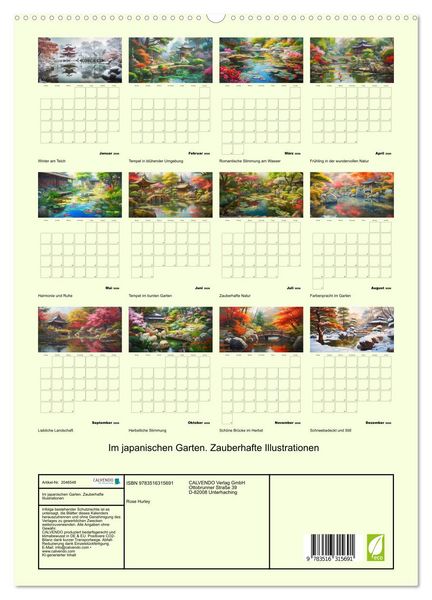 Produktbild: Im japanischen Garten. Zauberhafte Illustrationen (hochwertiger Premium Wandkalender 2026 DIN A2 hoch), Kunstdruck in Hochglanz