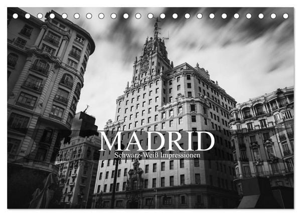 Produktbild: Madrid - Schwarz-Wei&szlig; Impressionen (Tischkalender 2026 DIN A5 quer), CALVENDO Monatskalender