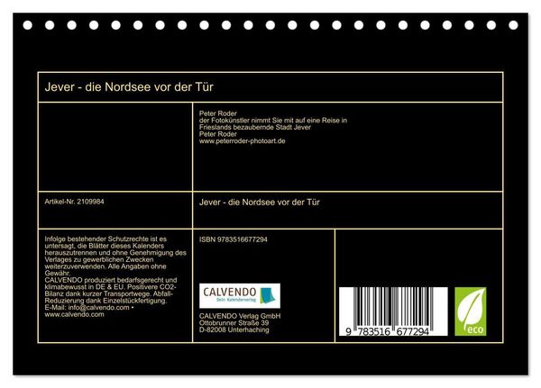 Produktbild: Jever - die Nordsee vor der T&uuml;r (Tischkalender 2026 DIN A5 quer), CALVENDO Monatskalender