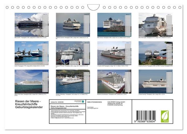 Produktbild: Riesen der Meere - Kreuzfahrtschiffe Geburtstagskalender (Wandkalender 2027 DIN A4 quer), CALVENDO Monatskalender
