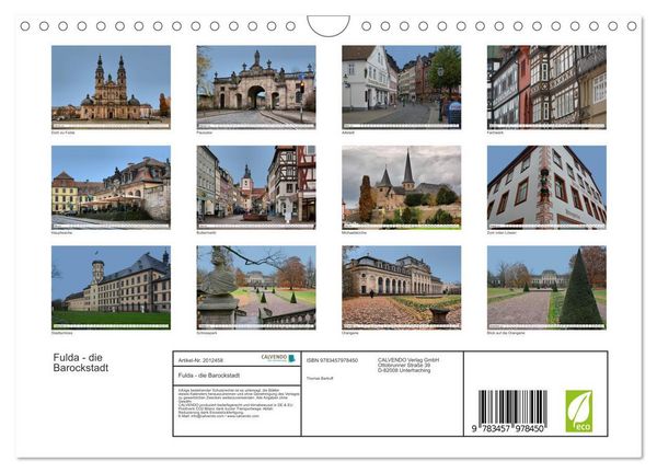 Produktbild: Fulda - die Barockstadt (Wandkalender 2026 DIN A4 quer), CALVENDO Monatskalender
