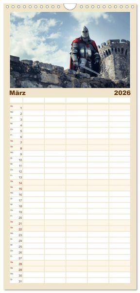 Produktbild: Familienplaner 2026 - Ritter - Legenden aus Stahl und Ehre mit 5 Spalten (Wandkalender, 21 x 45 cm) CALVENDO