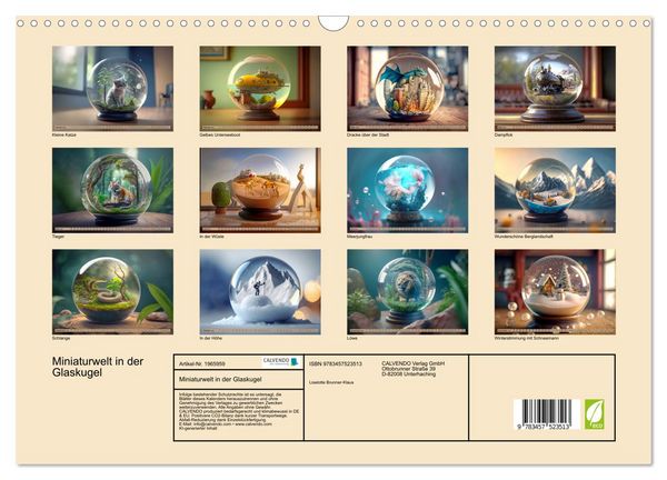 Produktbild: Miniaturwelt in der Glaskugel (Wandkalender 2026 DIN A3 quer), CALVENDO Monatskalender