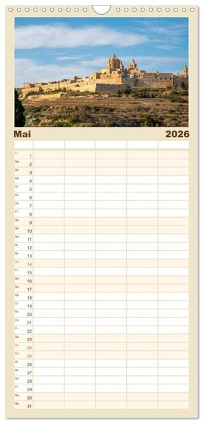 Produktbild: Familienplaner 2026 - Malta &ndash; Historisches Juwel im Mittelmeer mit 5 Spalten (Wandkalender, 21 x 45 cm) CALVENDO