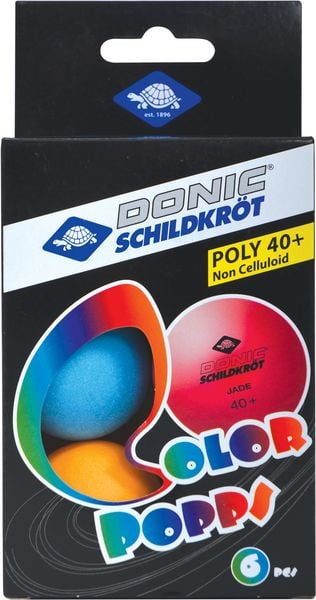 Donic-Schildkröt 649015 - Colour Popps Poly 40+, 6 farbige Tischtennisbälle