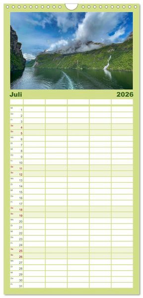 Produktbild: Familienplaner 2026 - Norwegens wundersch&ouml;ne Fjorde mit 5 Spalten (Wandkalender, 21 x 45 cm) CALVENDO