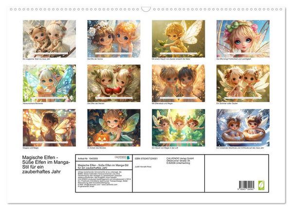 Produktbild: Magische Elfen - S&uuml;&szlig;e Elfen im Manga-Stil f&uuml;r ein zauberhaftes Jahr (Wandkalender 2026 DIN A2 quer), CALVENDO Monatskalender