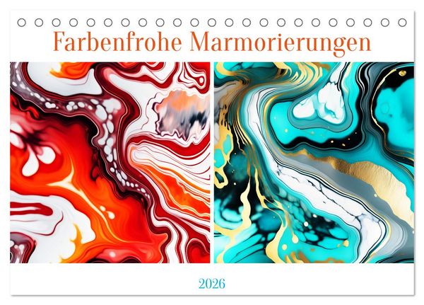 Produktbild: Farbenfrohe Marmorierungen (Tischkalender 2026 DIN A5 quer), CALVENDO Monatskalender
