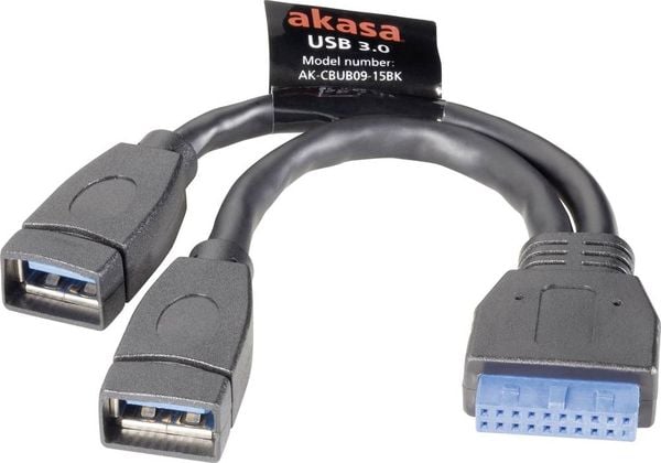 Akasa USB-Kabel USB 3.2 Gen1 (USB 3.0 / USB 3.1 Gen1) Pfostenstecker 19pol., USB-A Buchse 0.15 m Schwarz vergoldete Stec