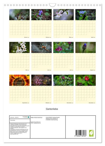 Produktbild: Gartenliebe (Wandkalender 2026 DIN A3 hoch), CALVENDO Monatskalender