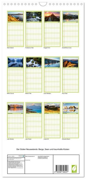 Produktbild: Familienplaner 2027 - Der S&uuml;den Neuseelands: Berge, Seen und traumhafte K&uuml;sten mit 5 Spalten (Wandkalender, 21 x 45 cm) CALVENDO