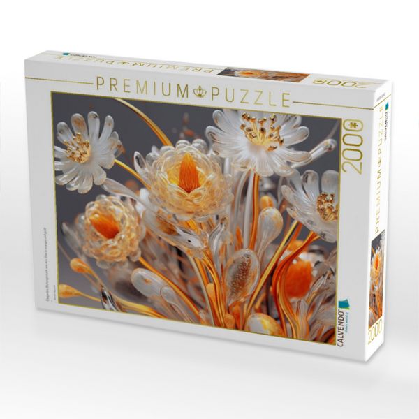 Produktbild: CALVENDO Puzzle Elegantes Bl&uuml;tengesteck wie aus Glas in orange und gold | 2000 Teile Lege-Gr&ouml;&szlig;e 90x67cm Foto-Puzzle f&uuml;r gl&uuml;ckliche Stunden