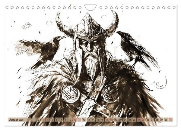 Produktbild: G&ouml;tter der Wikinger - Skizzen zur Welt der Nordischen Mythologie (Wandkalender 2026 DIN A4 quer), CALVENDO Monatskalender