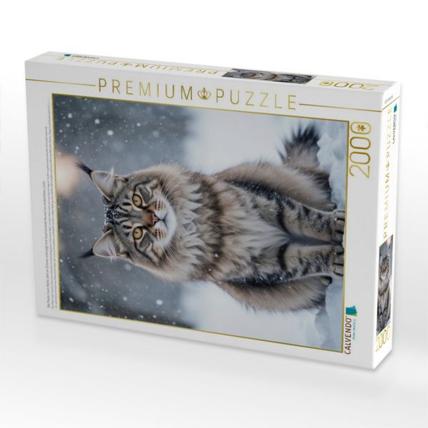 Produktbild: CALVENDO Puzzle Die Maine Coon Katze sitzt im Schnee und zeigt ihre faszinierende Anmut im winterlichen Licht. | 2000 Teile Lege-Gr&ouml;&szlig;e 90x67cm Foto-Pu