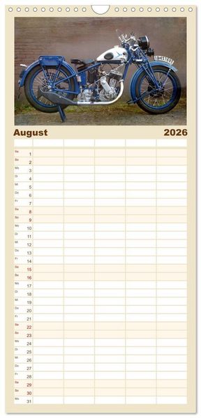 Produktbild: Familienplaner 2026 - Motorrad Oldtimer mit 5 Spalten (Wandkalender, 21 x 45 cm) CALVENDO