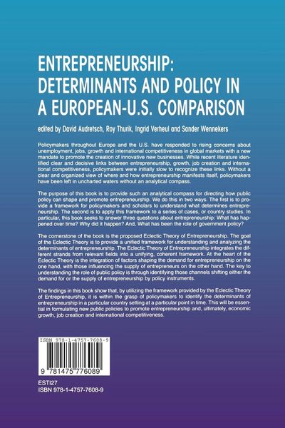Produktbild: Entrepreneurship: Determinants and Policy in a European-US Comparison