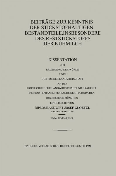 Produktbild: Beitr&auml;ge zur Kenntnis der stickstoffhaltigen Bestandteile, insbesondere des Reststickstoffs der Kuhmilch