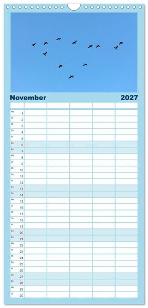 Produktbild: Familienplaner 2027 - V&ouml;gel im Flug - Akrobaten der L&uuml;fte mit 5 Spalten (Wandkalender, 21 x 45 cm) CALVENDO