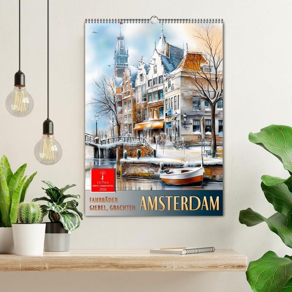 Produktbild: Amsterdam - Fahrr&auml;der, Giebel, Grachten (Wandkalender 2026 DIN A2 hoch), CALVENDO Monatskalender