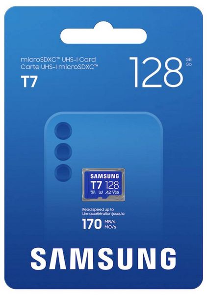 Produktbild: Samsung T7 microSDXC-Karte Retail 128 GB UHS-I U3, A2 Application Performance Class, Class 10, v30 Video Speed Class