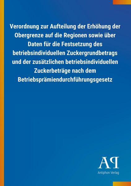 Produktbild: Verordnung zur Aufteilung der Erh&ouml;hung der Obergrenze auf di
