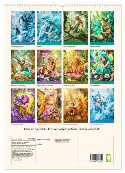 Produktbild: Elfen im Tierreich - Ein Jahr voller Fantasie und Freundschaft (hochwertiger Premium Wandkalender 2026 DIN A2 hoch), Kunstdruck in Hochglanz