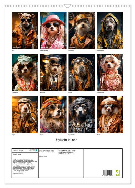 Produktbild: Stylische Hunde (Wandkalender 2026 DIN A2 hoch), CALVENDO Monatskalender