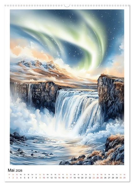 Produktbild: Island - Nordlichter, Feuer und Eis (Wandkalender 2026 DIN A2 hoch), CALVENDO Monatskalender