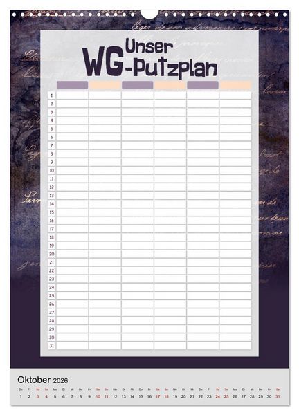 Produktbild: Gothic WG-Putzplan & Kalender 2026 (Wandkalender 2026 DIN A3 hoch), CALVENDO Monatskalender