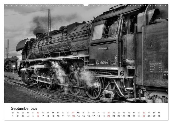 Produktbild: Unter Dampf - Eisenbahnromantik in schwarz-wei&szlig; (Wandkalender 2026 DIN A2 quer), CALVENDO Monatskalender
